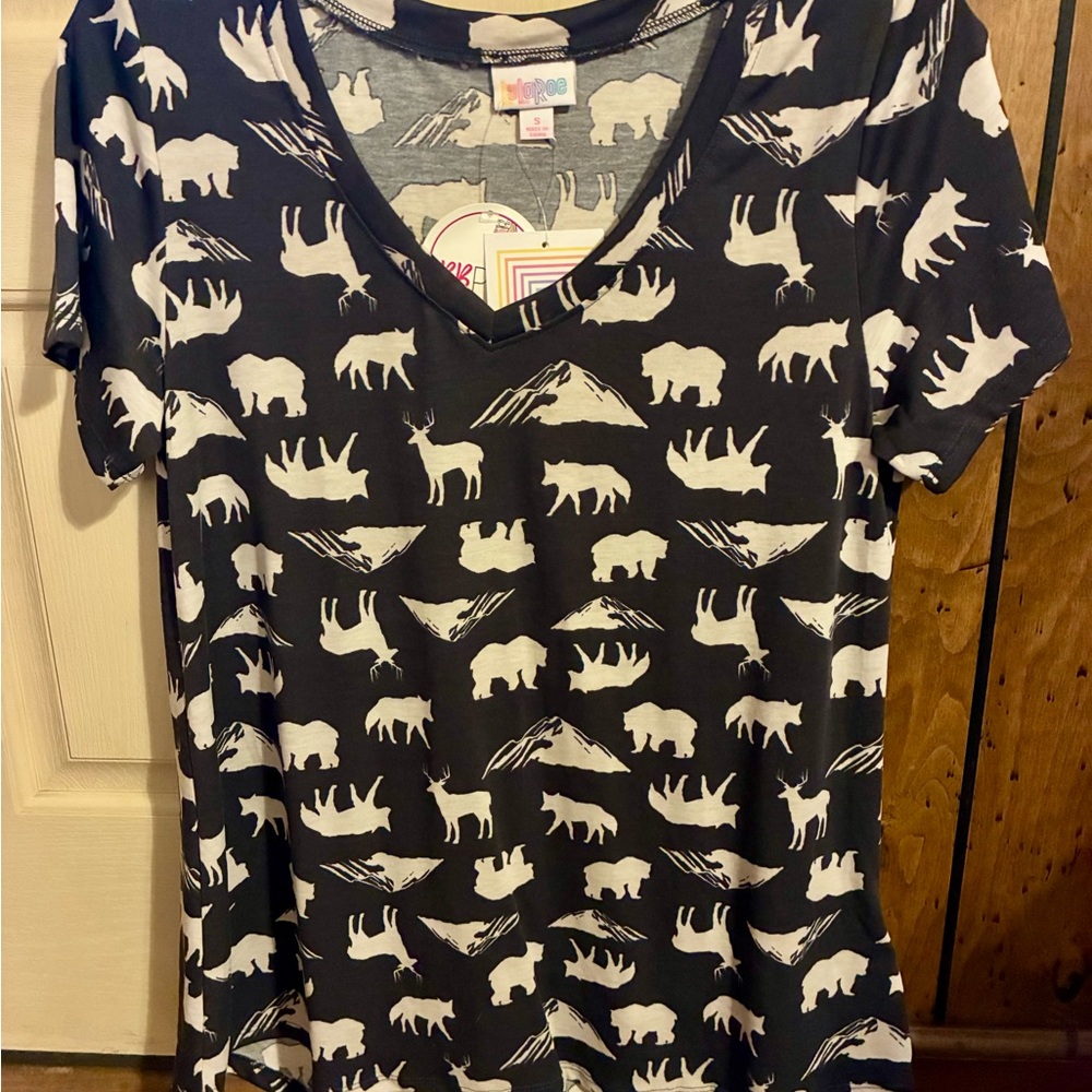 LuLaRoe Blue and Beige Patterned Top
